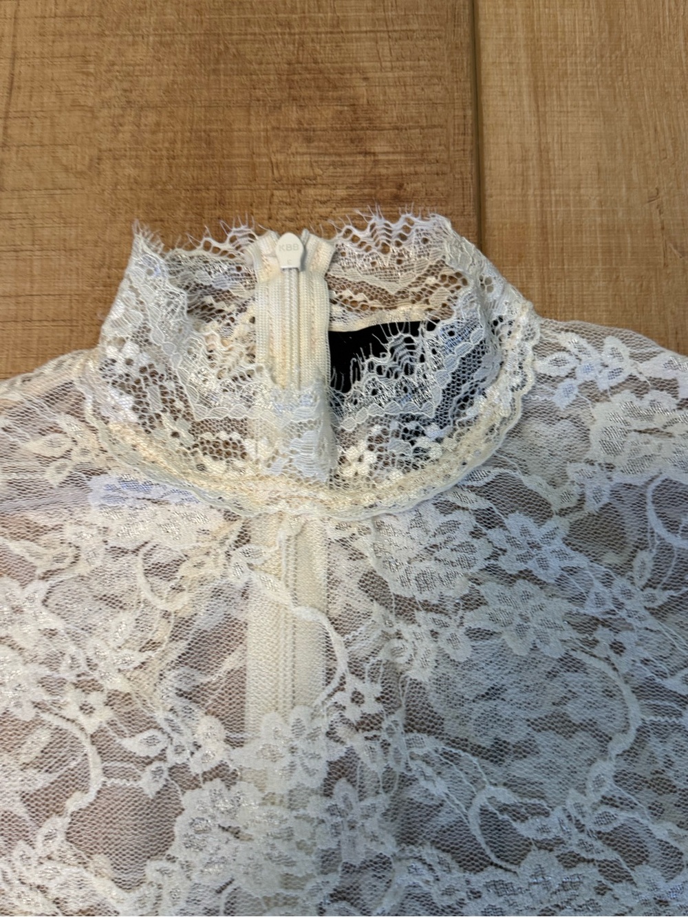 Current Mood Ivory Lace Mock Neck Mini Dress Sheer Romantic Coquette Size Small - Picture 3 of 7